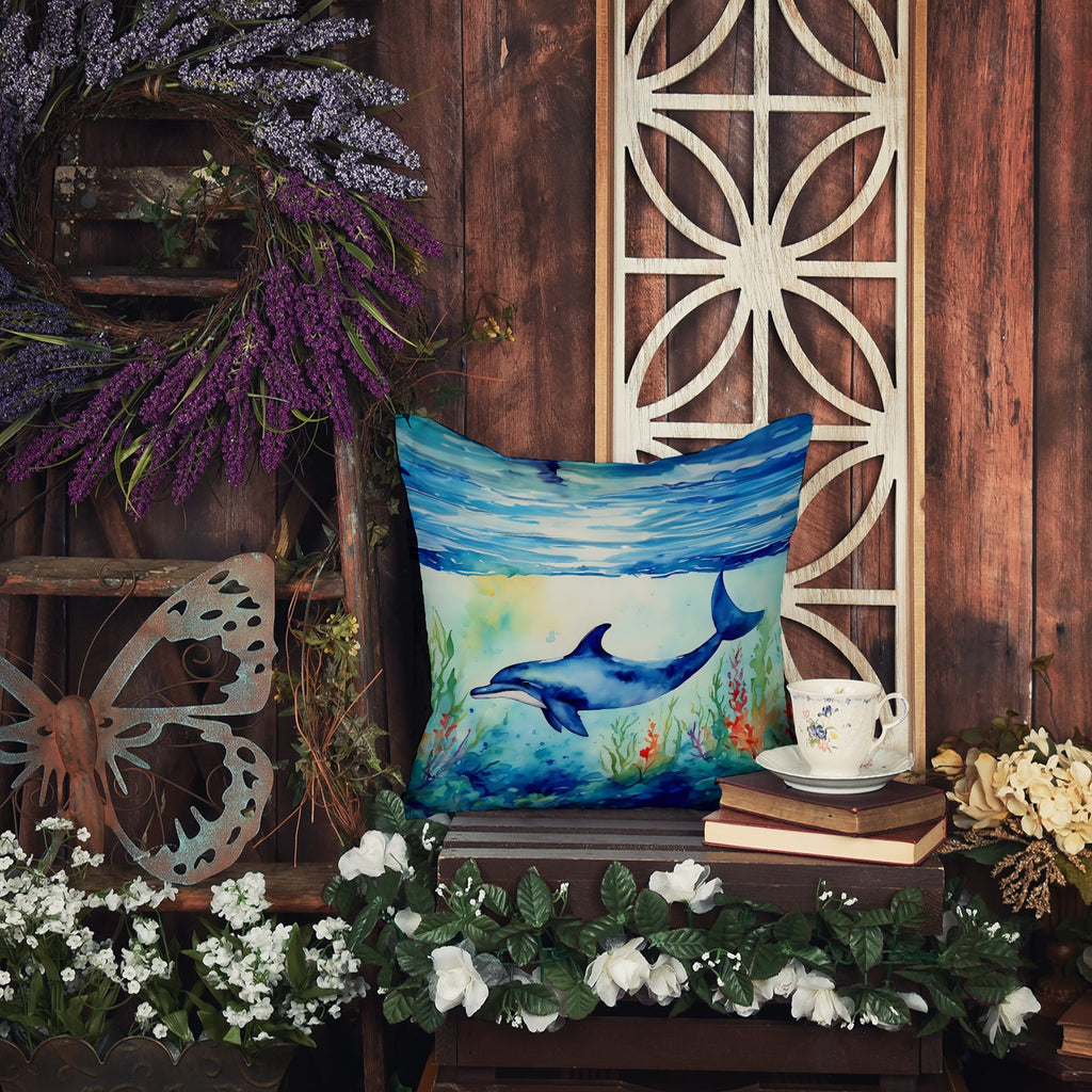 Dolphin Decorative Throw Pillow 18x18 Indoor Outdoor Accent Cushion, Fabric Cover with Insert for Sofa, Bed, Porch & Living Room