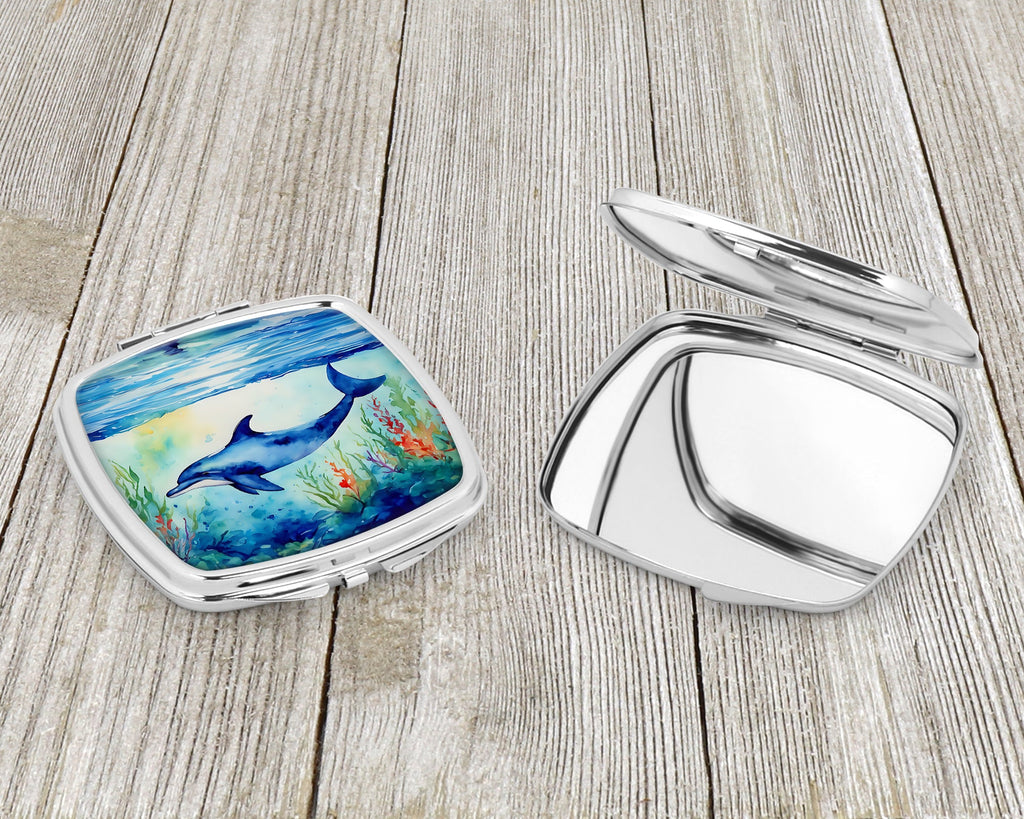 Dolphin Compact Mirror Decorative Travel Makeup Mirror for Women Girls Gifts Pocket Makeup Mirror Folding Handheld