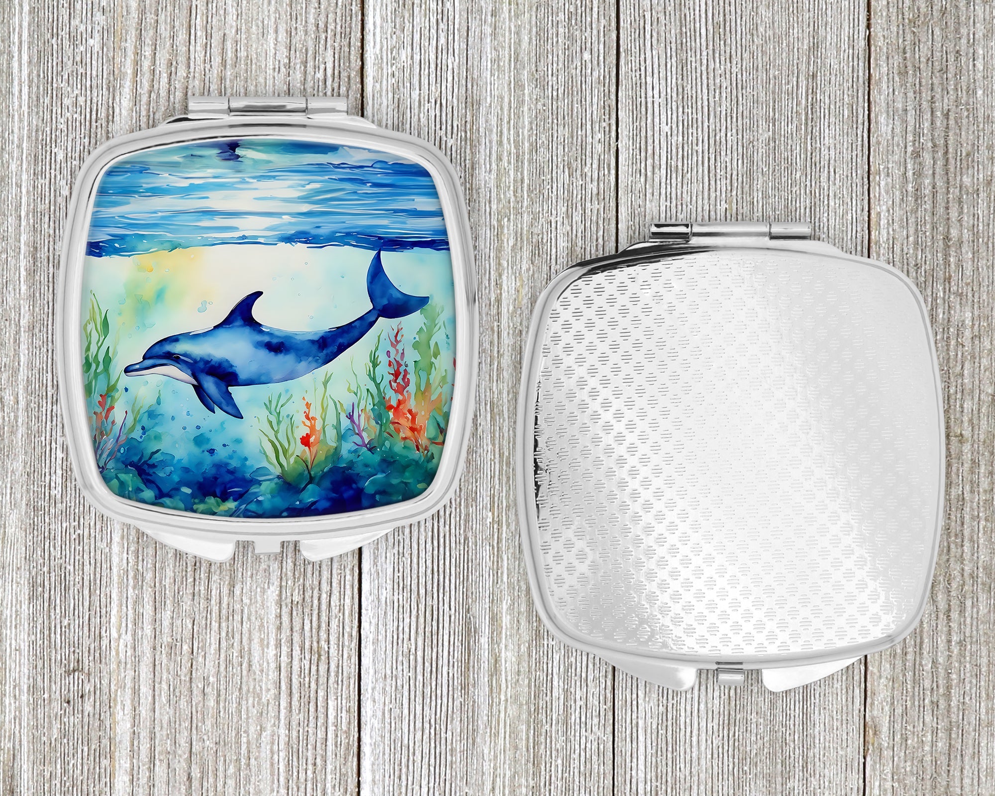 Dolphin Compact Mirror Decorative Travel Makeup Mirror for Women Girls Gifts Pocket Makeup Mirror Folding Handheld