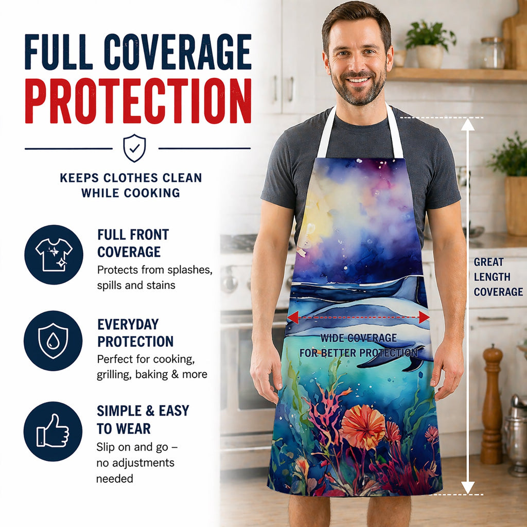 Dolphin Apron Cooking Kitchen Server Baking Crafts Gardening for Adult Women Men, Unisex, Large, Multicolor