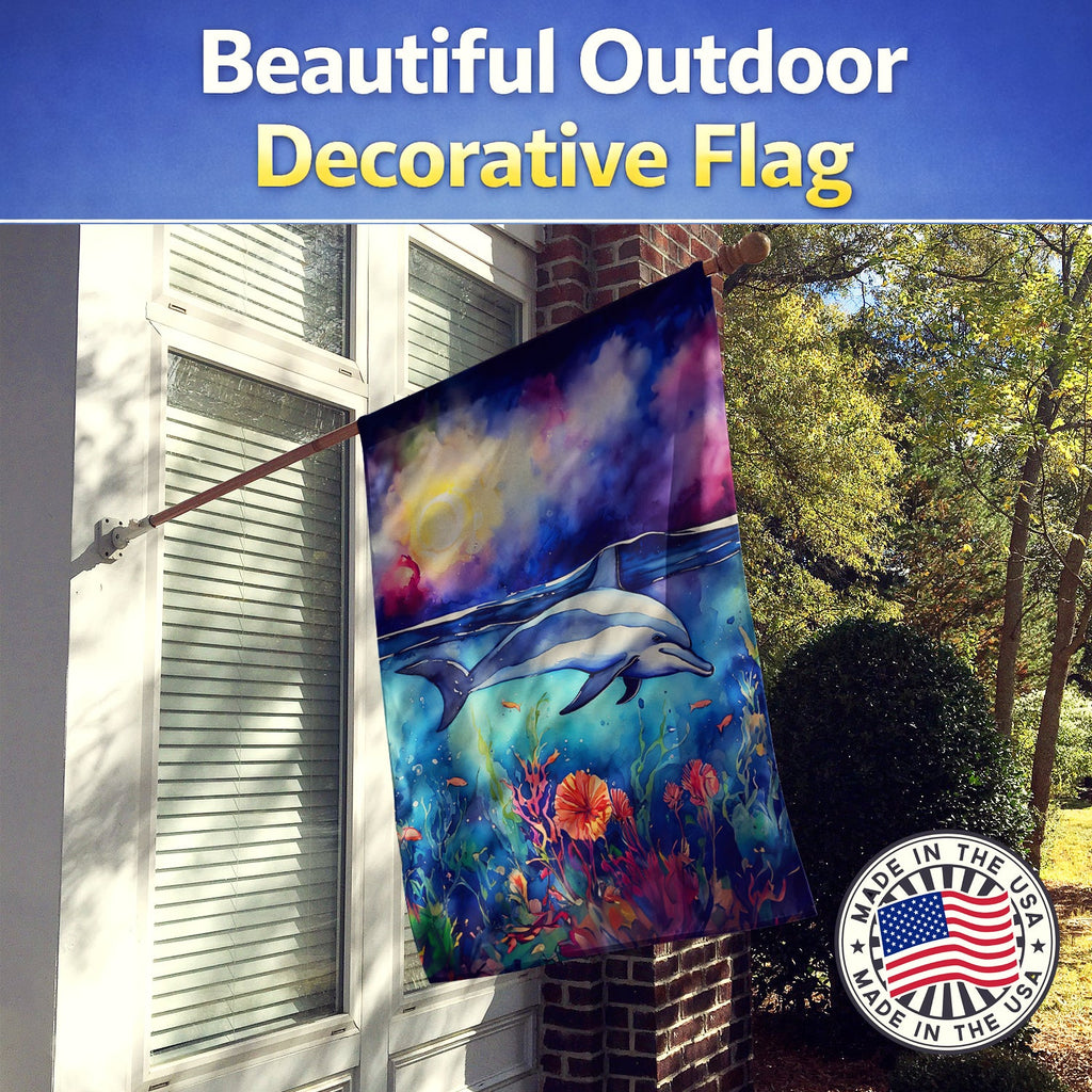 Dolphin House Flag 28x40 Porch Sleeve Pole Decorative Outside Yard Banner Artwork Wall Hanging, Polyester
