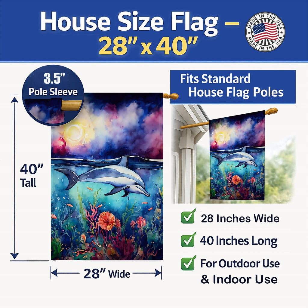 Dolphin House Flag 28x40 Porch Sleeve Pole Decorative Outside Yard Banner Artwork Wall Hanging, Polyester