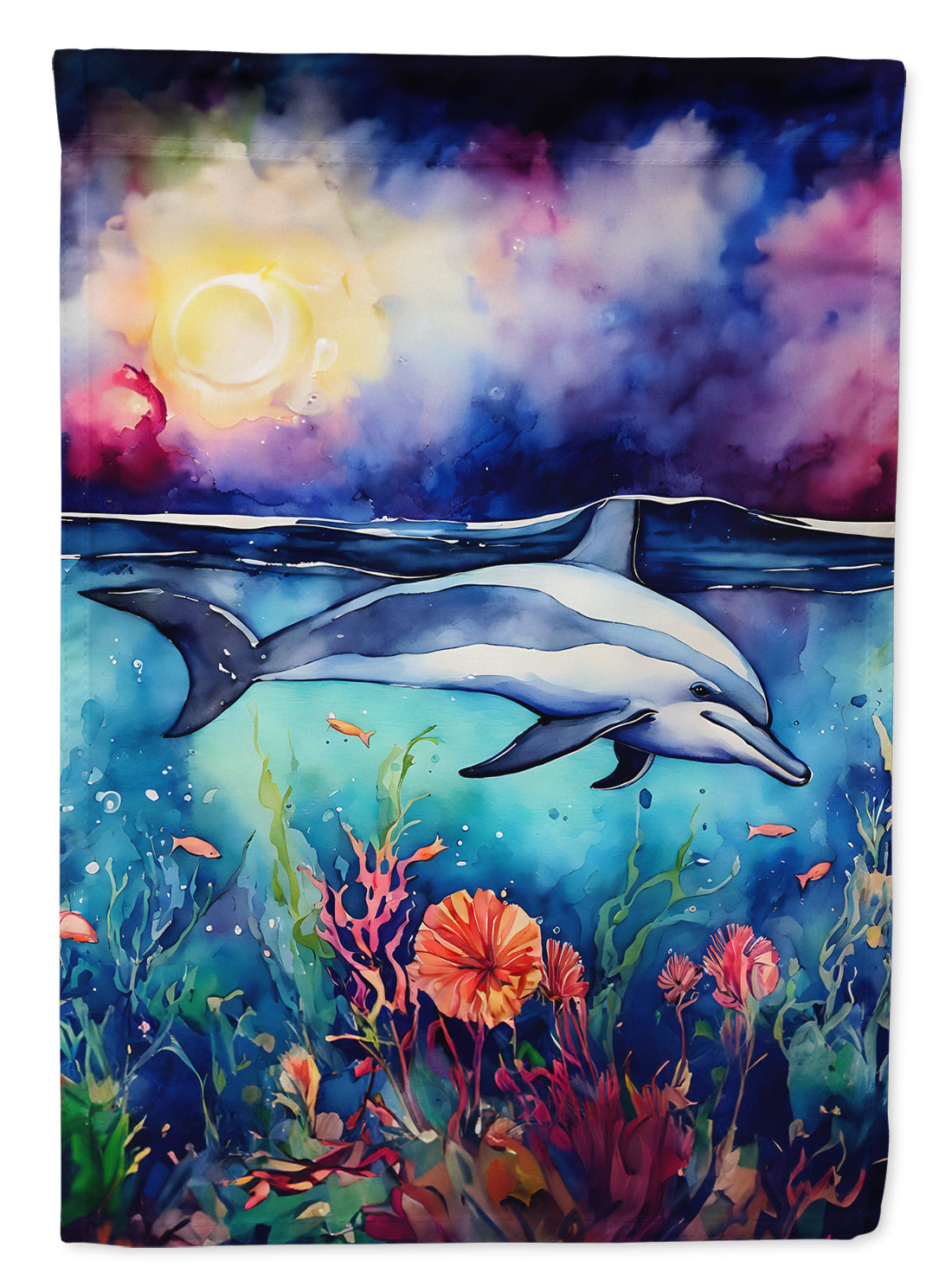 Dolphin House Flag 28x40 Porch Sleeve Pole Decorative Outside Yard Banner Artwork Wall Hanging, Polyester