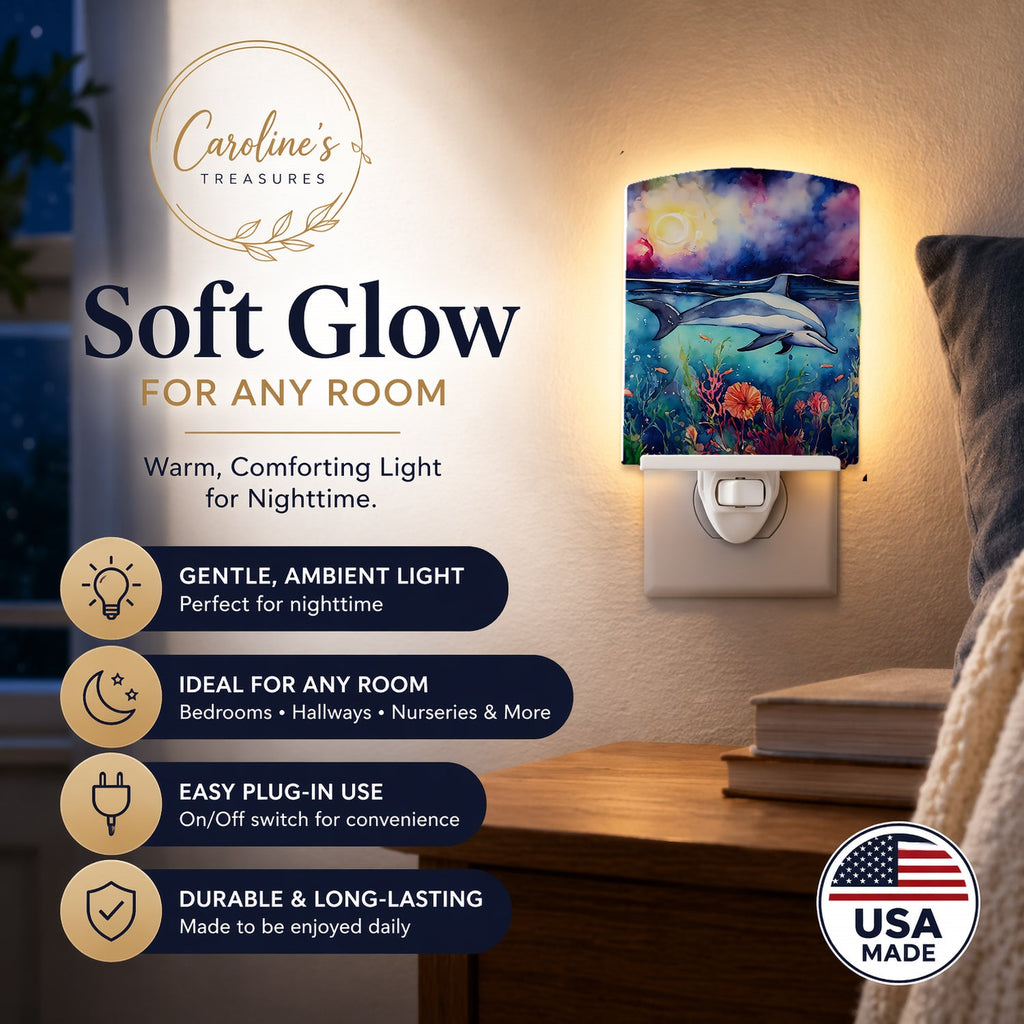 Dolphin Ceramic Night Light Compact, UL-Certified, Ideal for Bedroom, Bathroom, Nursery, Hallway, Kitchen, 6x4x3, Multicolor