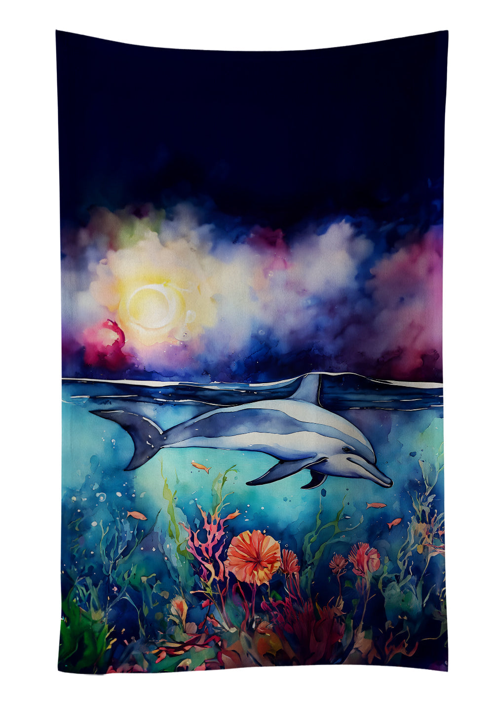 Dolphin Kitchen Towel Velour Plush Front and Cotton Loop Back Machine Washable