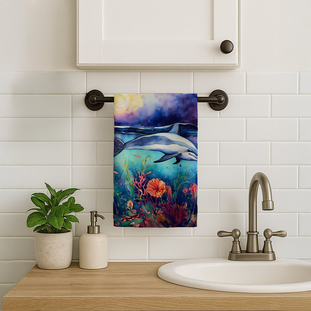 Dolphin Kitchen Towel Velour Plush Front and Cotton Loop Back Machine Washable