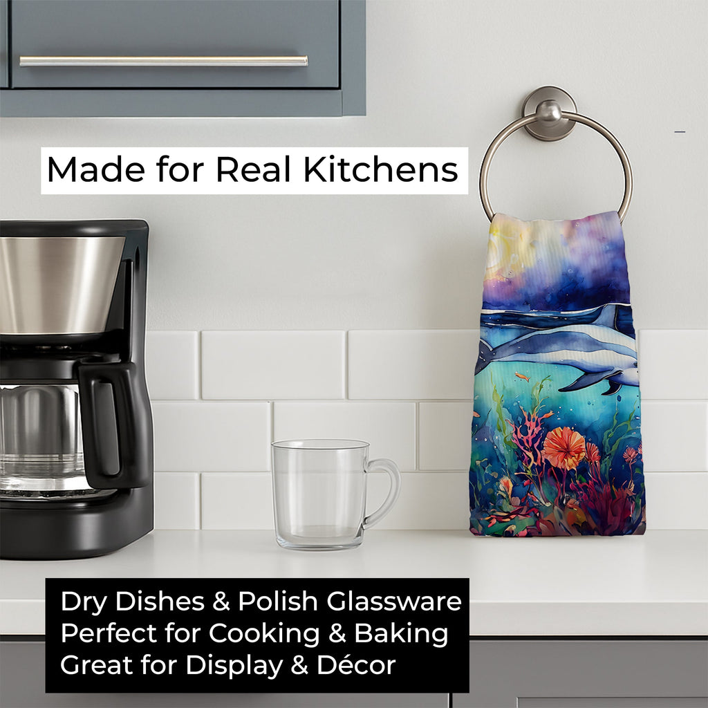 Dolphin Kitchen Towel Velour Plush Front and Cotton Loop Back Machine Washable