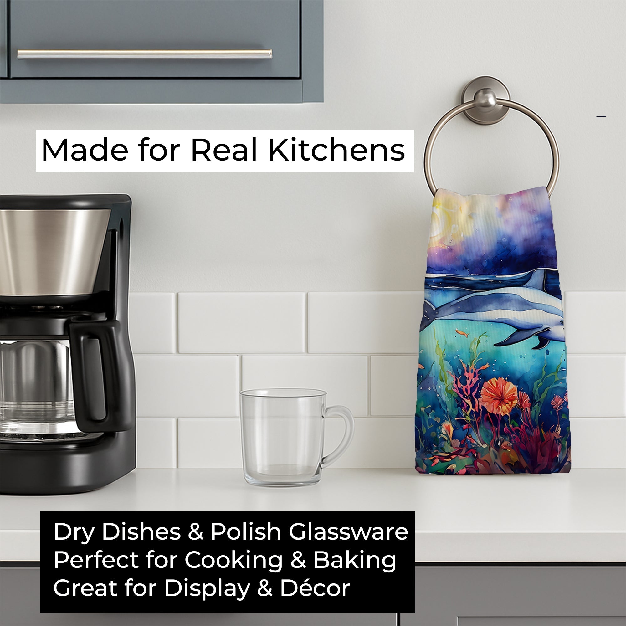 Dolphin Kitchen Towel Velour Plush Front and Cotton Loop Back Machine Washable