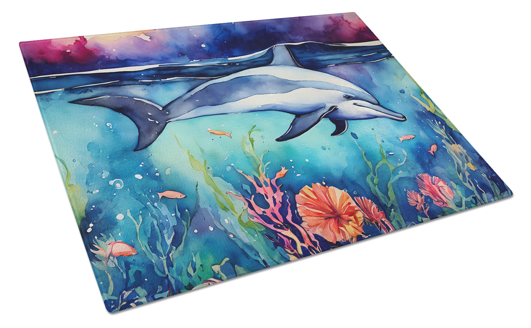 Dolphin Cutting Board Tempered Glass Kitchen Cutting Surface, Heat Resistant Chopping, Non-Slip Feet, Food Prep & Serving