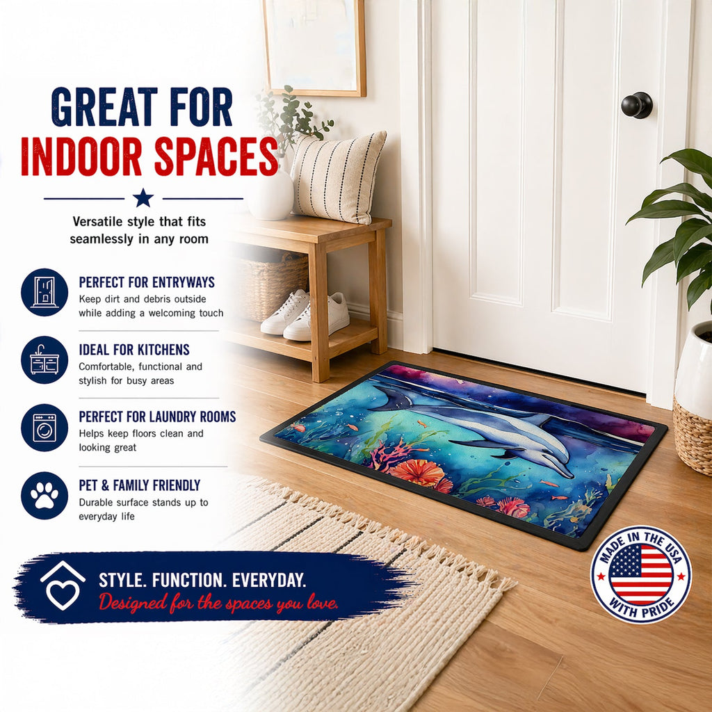 Dolphin Doormat Indoor Outdoor 18H X 27W Front Door Mat Rugs for Entryway, Non Slip Washable