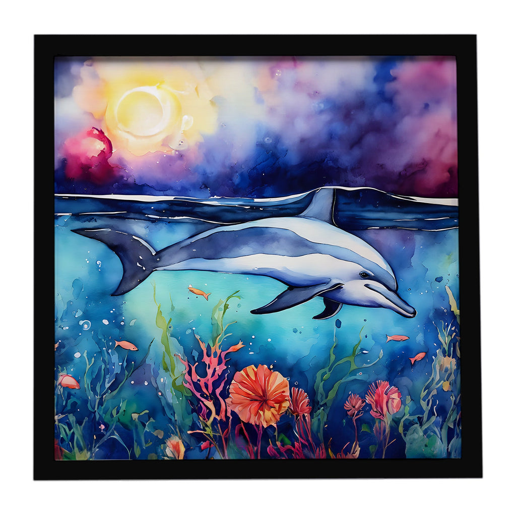 Dolphin Framed Metal Print Bathroom, Kitchen, Office, Home Decor Wall Art Ready to Hang, Square, 8X8