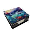Dolphin PU Leather Note Paper Holder with Artist-Designed Cover, Desk Accessory, Office Gift