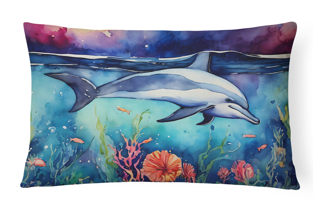 Dolphin Decorative Throw Pillow 12x16 Indoor Outdoor Accent Cushion, Fabric Cover with Insert for Sofa, Bed, Porch & Living Room