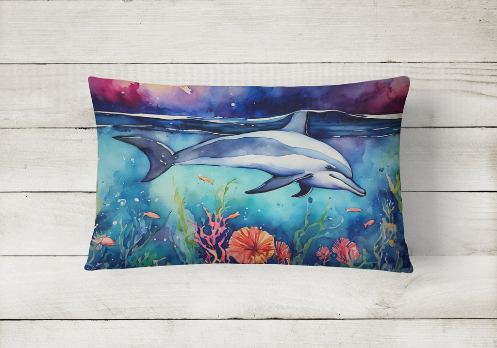 Dolphin Decorative Throw Pillow 12x16 Indoor Outdoor Accent Cushion, Fabric Cover with Insert for Sofa, Bed, Porch & Living Room