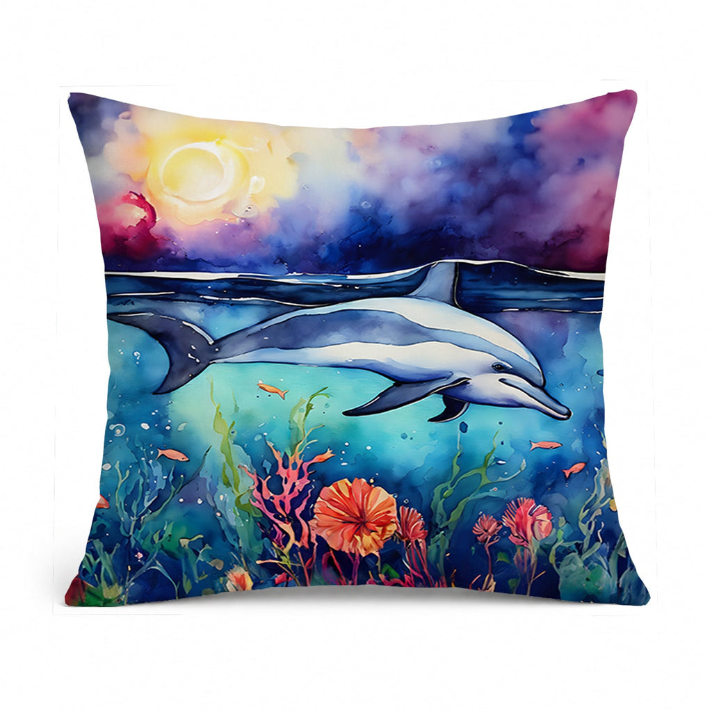 Dolphin Decorative Throw Pillow 14x14 Indoor Outdoor Accent Cushion, Fabric Cover with Insert for Sofa, Bed, Porch & Living Room