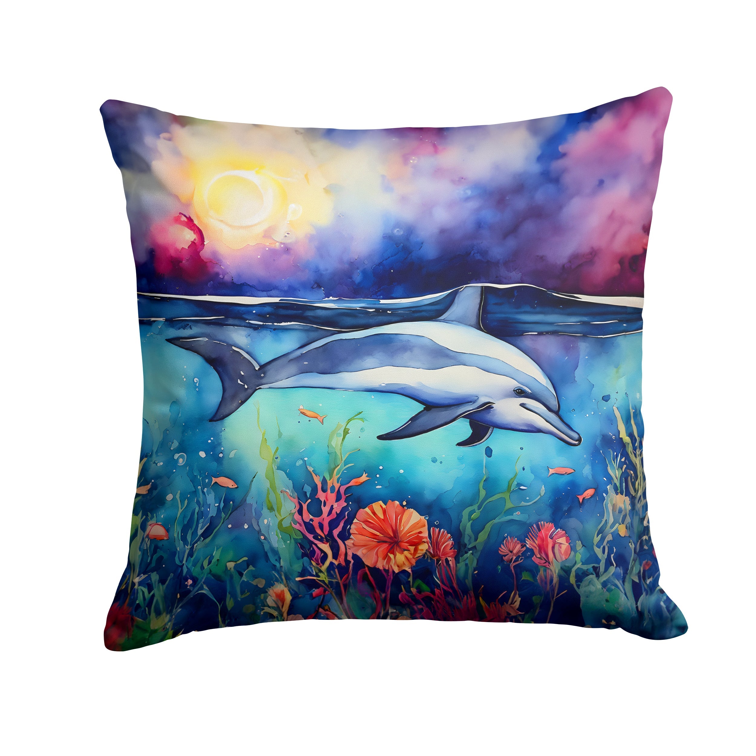 Dolphin Decorative Throw Pillow 18x18 Indoor Outdoor Accent Cushion, Fabric Cover with Insert for Sofa, Bed, Porch & Living Room