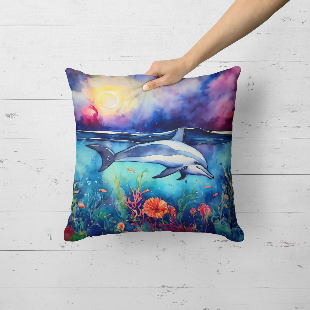 Dolphin Decorative Throw Pillow 18x18 Indoor Outdoor Accent Cushion, Fabric Cover with Insert for Sofa, Bed, Porch & Living Room