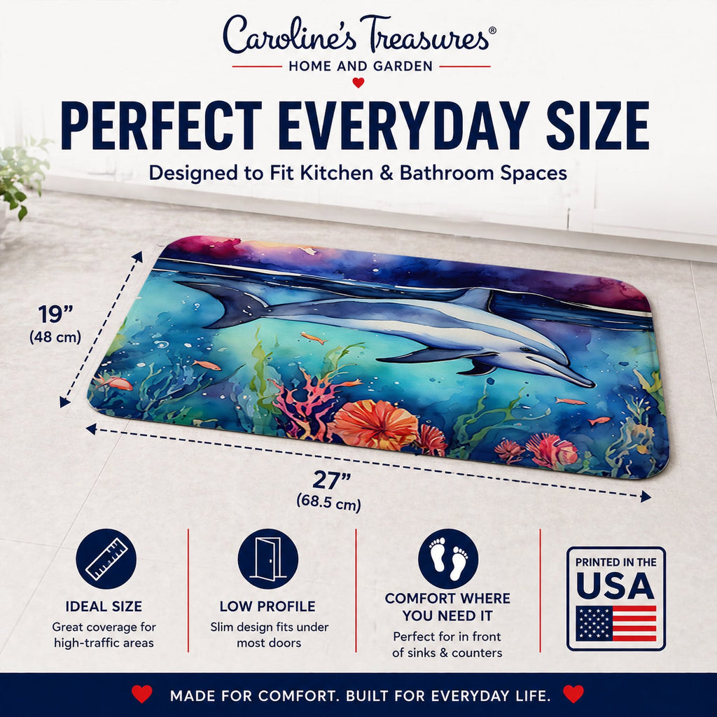 Dolphin Memory Foam Kitchen Mat Machine Washable Anti-Fatigue Cushion Comfort Bath or Kitchen Rug