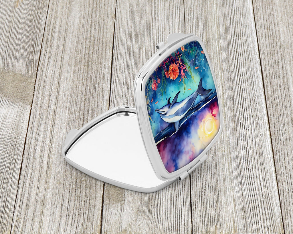 Dolphin Compact Mirror Decorative Travel Makeup Mirror for Women Girls Gifts Pocket Makeup Mirror Folding Handheld