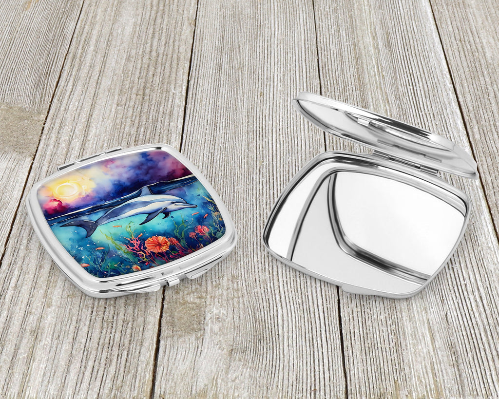 Dolphin Compact Mirror Decorative Travel Makeup Mirror for Women Girls Gifts Pocket Makeup Mirror Folding Handheld