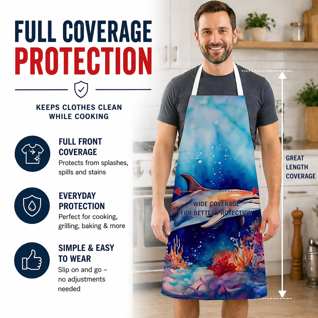 Dolphin Apron Cooking Kitchen Server Baking Crafts Gardening for Adult Women Men, Unisex, Large, Multicolor