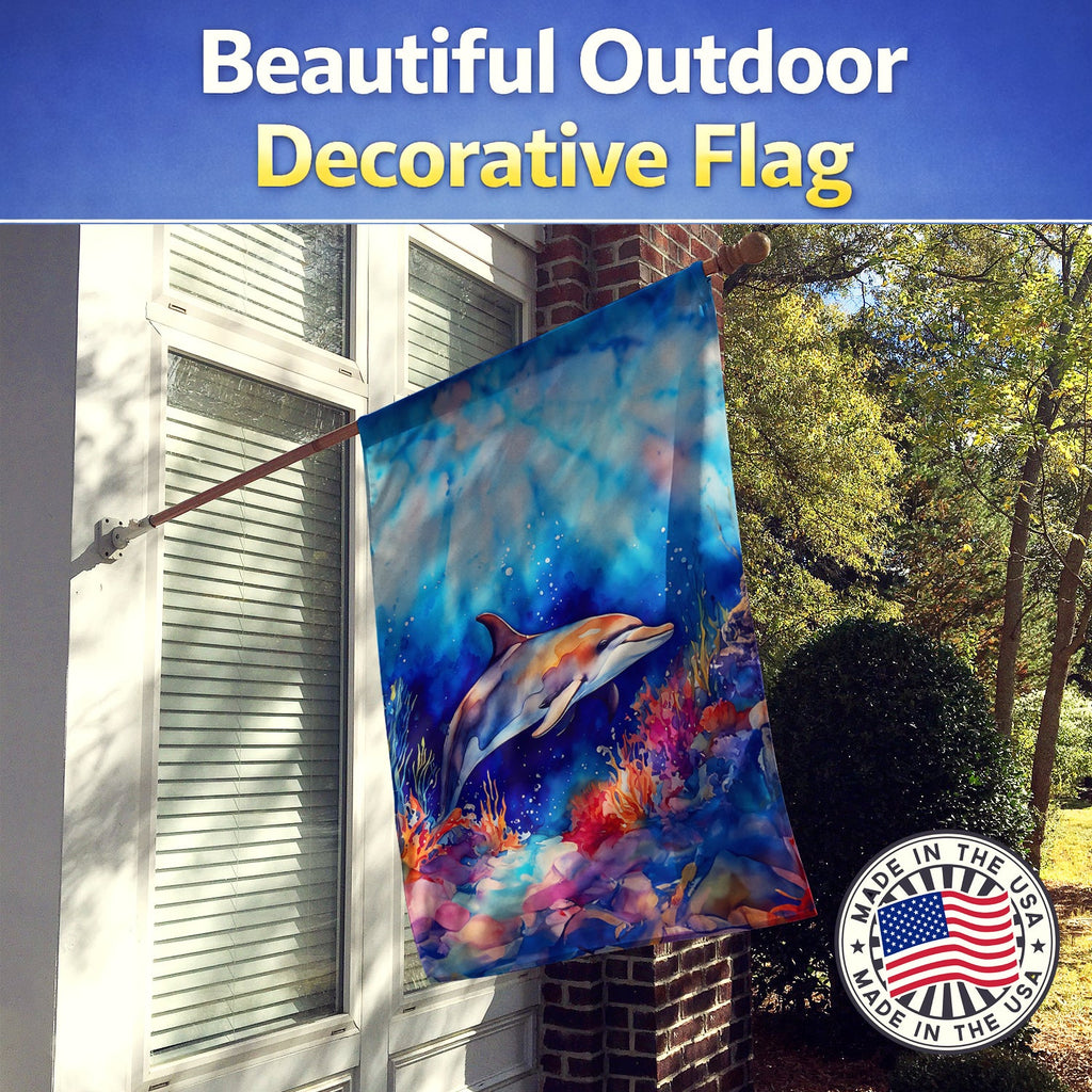 Dolphin House Flag 28x40 Porch Sleeve Pole Decorative Outside Yard Banner Artwork Wall Hanging, Polyester