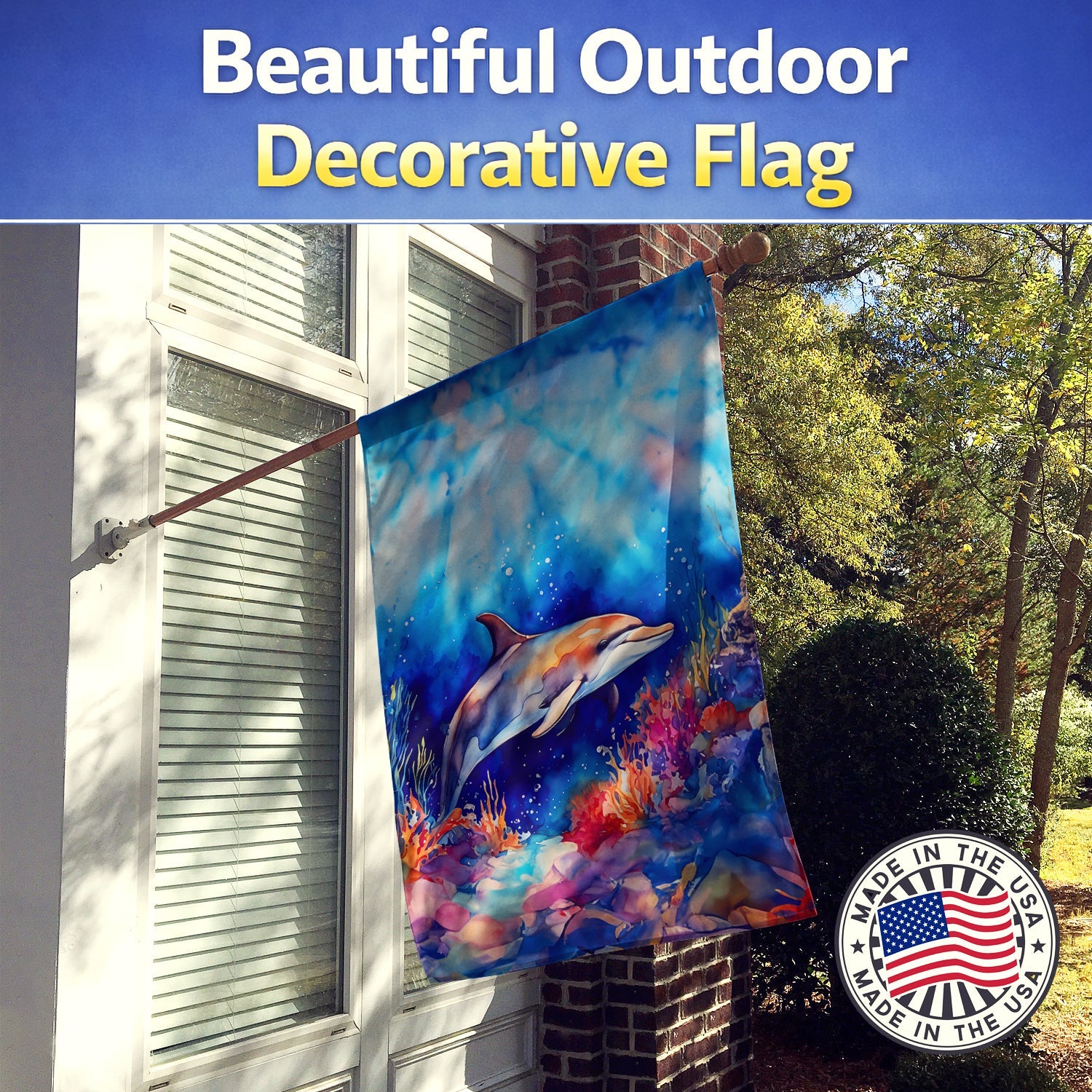 Dolphin House Flag 28x40 Porch Sleeve Pole Decorative Outside Yard Banner Artwork Wall Hanging, Polyester