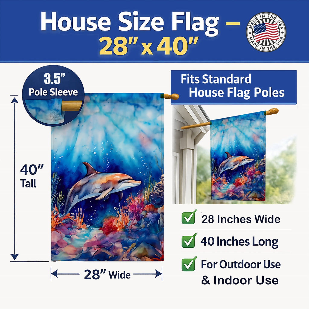 Dolphin House Flag 28x40 Porch Sleeve Pole Decorative Outside Yard Banner Artwork Wall Hanging, Polyester