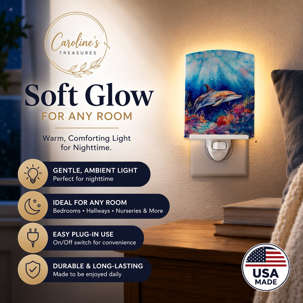 Dolphin Ceramic Night Light Compact, UL-Certified, Ideal for Bedroom, Bathroom, Nursery, Hallway, Kitchen, 6x4x3, Multicolor