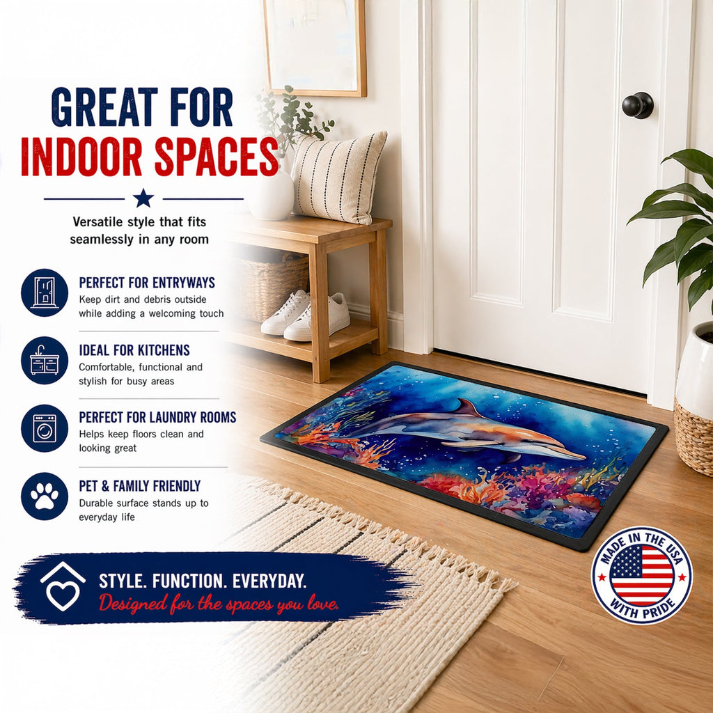 Dolphin Doormat Indoor Outdoor 24H X 36W Front Door Mat Rugs for Entryway, Non Slip Washable Low Pile,