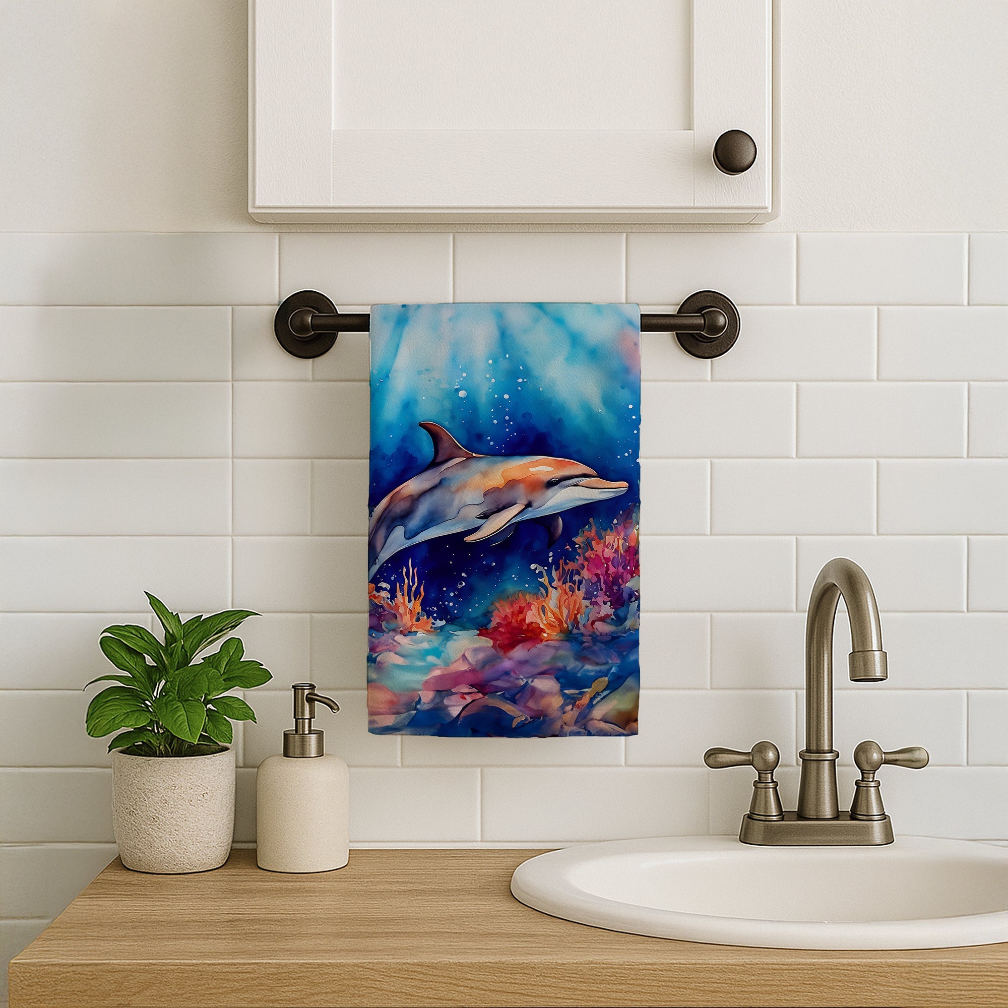 Dolphin Kitchen Towel Velour Plush Front and Cotton Loop Back Machine Washable
