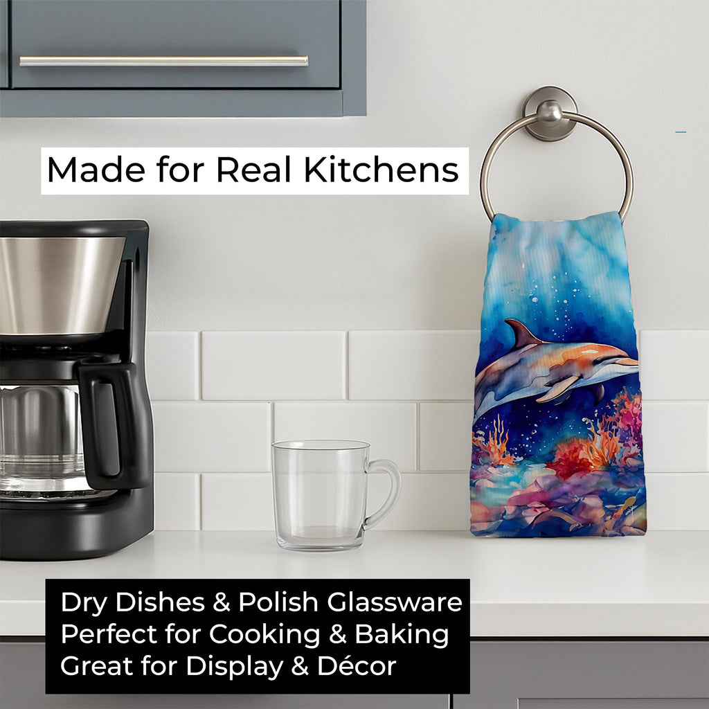 Dolphin Kitchen Towel Velour Plush Front and Cotton Loop Back Machine Washable