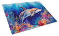 Dolphin Cutting Board Tempered Glass Kitchen Cutting Surface, Heat Resistant Chopping, Non-Slip Feet, Food Prep & Serving
