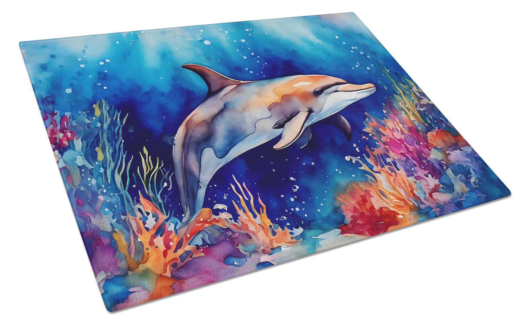 Dolphin Cutting Board Tempered Glass Kitchen Cutting Surface, Heat Resistant Chopping, Non-Slip Feet, Food Prep & Serving