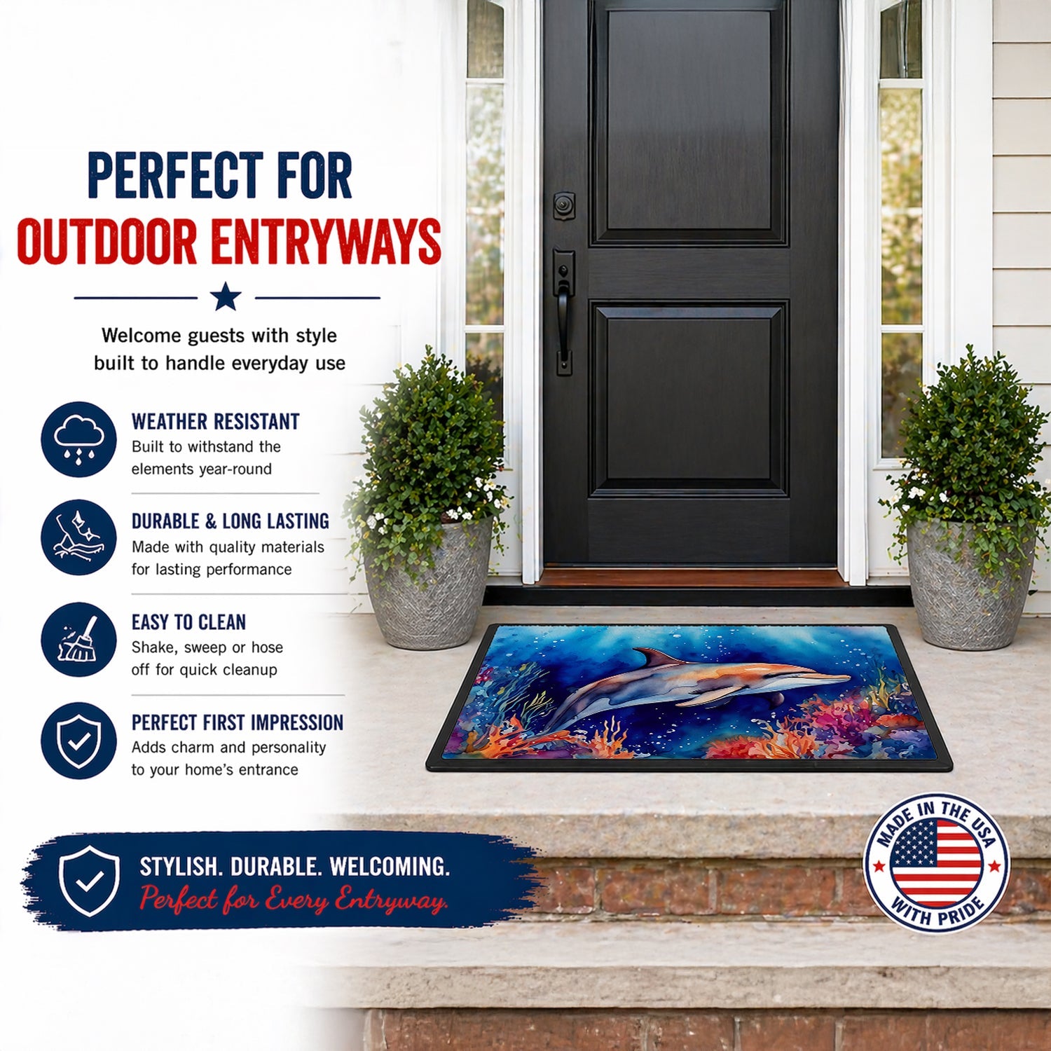 Dolphin Doormat Indoor Outdoor 18H X 27W Front Door Mat Rugs for Entryway, Non Slip Washable