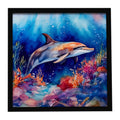 Dolphin Framed Metal Print Bathroom, Kitchen, Office, Home Decor Wall Art Ready to Hang, Square, 8X8