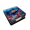 Dolphin PU Leather Note Paper Holder with Artist-Designed Cover, Desk Accessory, Office Gift