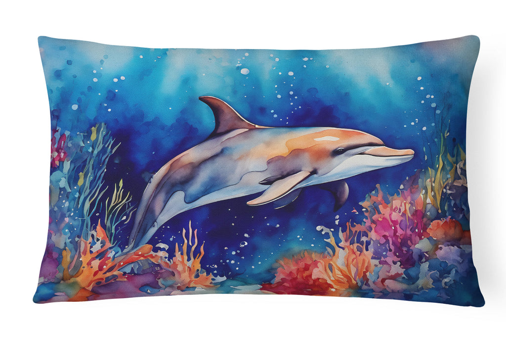 Dolphin Decorative Throw Pillow 12x16 Indoor Outdoor Accent Cushion, Fabric Cover with Insert for Sofa, Bed, Porch & Living Room