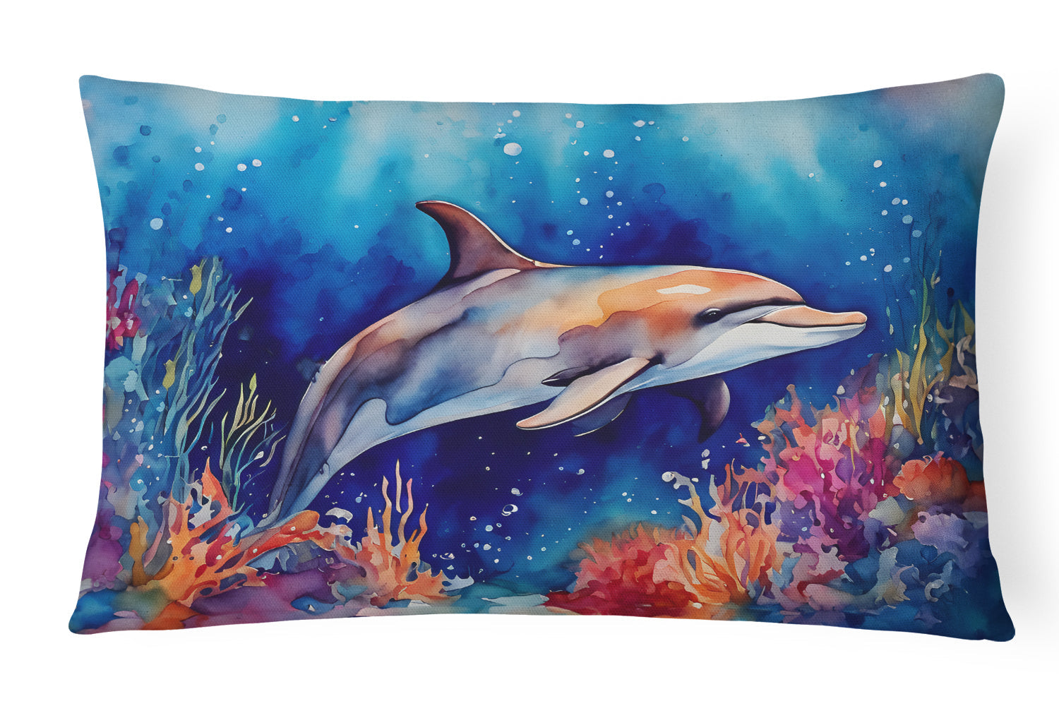 Dolphin Decorative Throw Pillow 12x16 Indoor Outdoor Accent Cushion, Fabric Cover with Insert for Sofa, Bed, Porch & Living Room