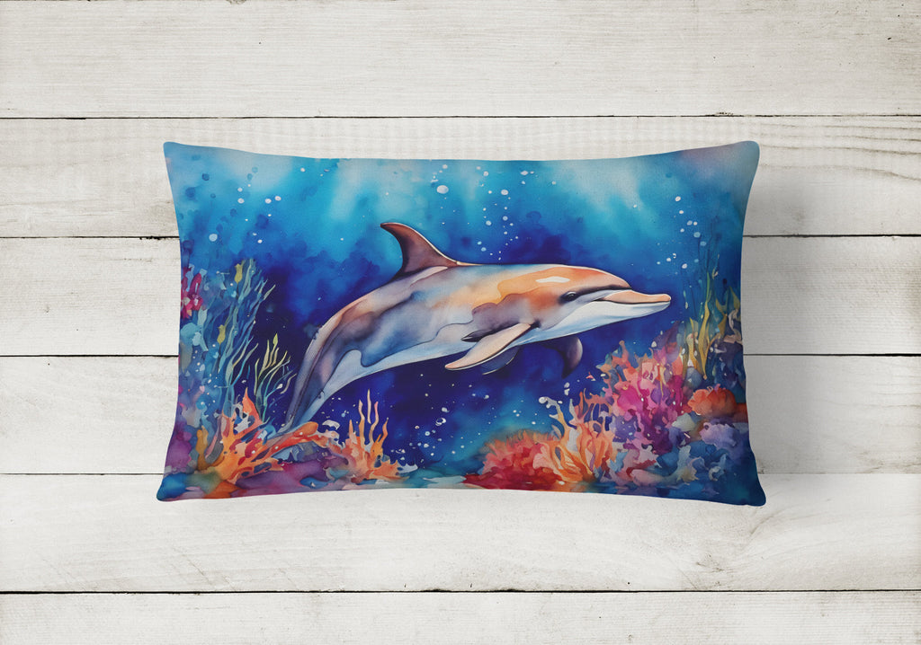 Dolphin Decorative Throw Pillow 12x16 Indoor Outdoor Accent Cushion, Fabric Cover with Insert for Sofa, Bed, Porch & Living Room