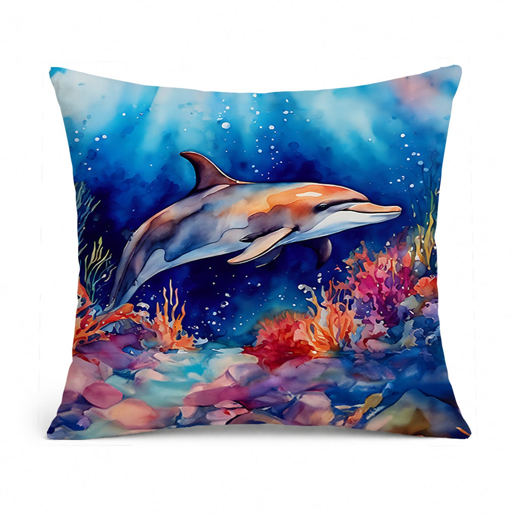 Dolphin Decorative Throw Pillow 14x14 Indoor Outdoor Accent Cushion, Fabric Cover with Insert for Sofa, Bed, Porch & Living Room