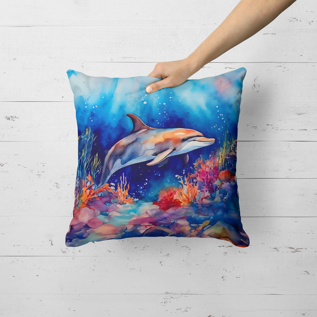 Dolphin Decorative Throw Pillow 18x18 Indoor Outdoor Accent Cushion, Fabric Cover with Insert for Sofa, Bed, Porch & Living Room