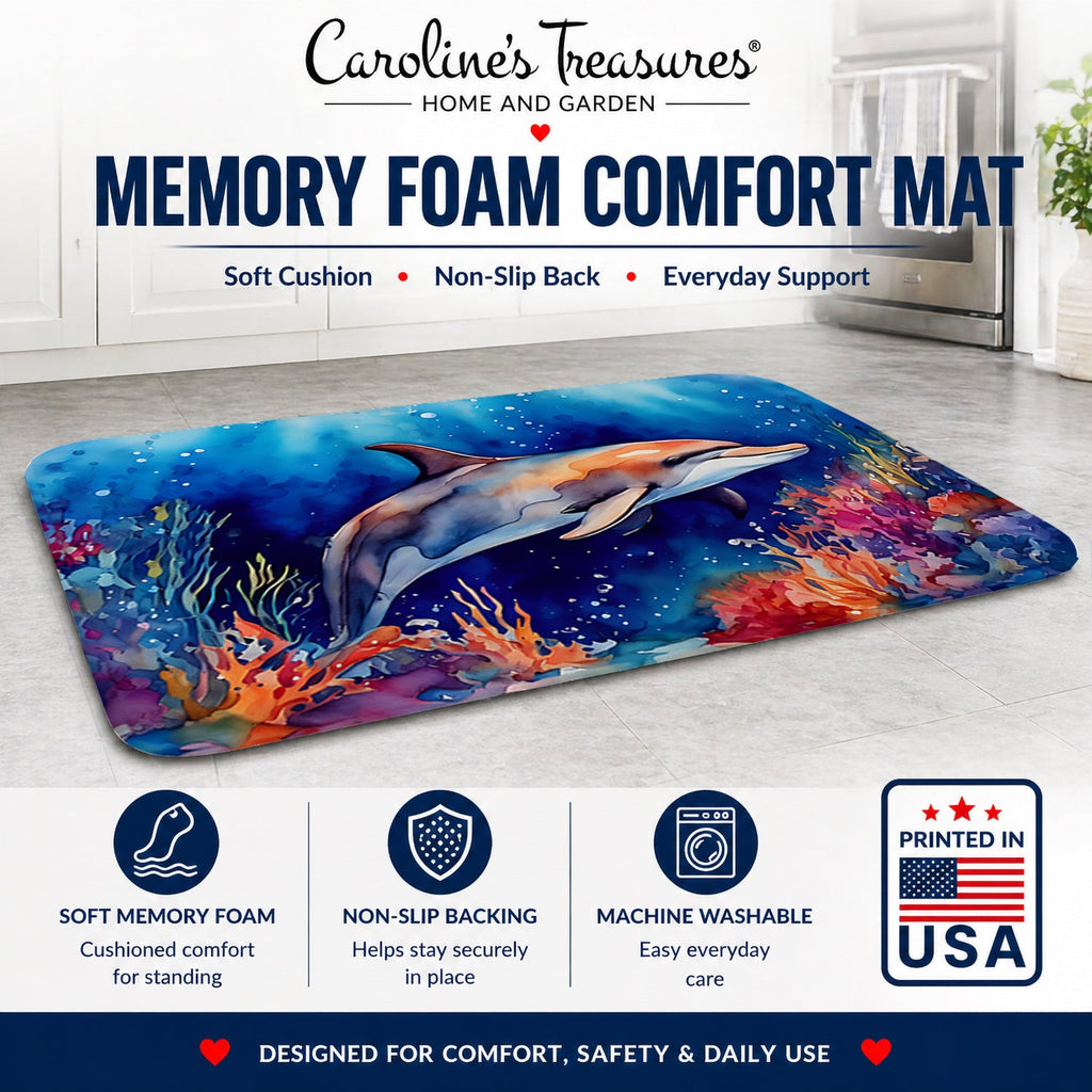 Dolphin Memory Foam Kitchen Mat Machine Washable Anti-Fatigue Cushion Comfort Bath or Kitchen Rug