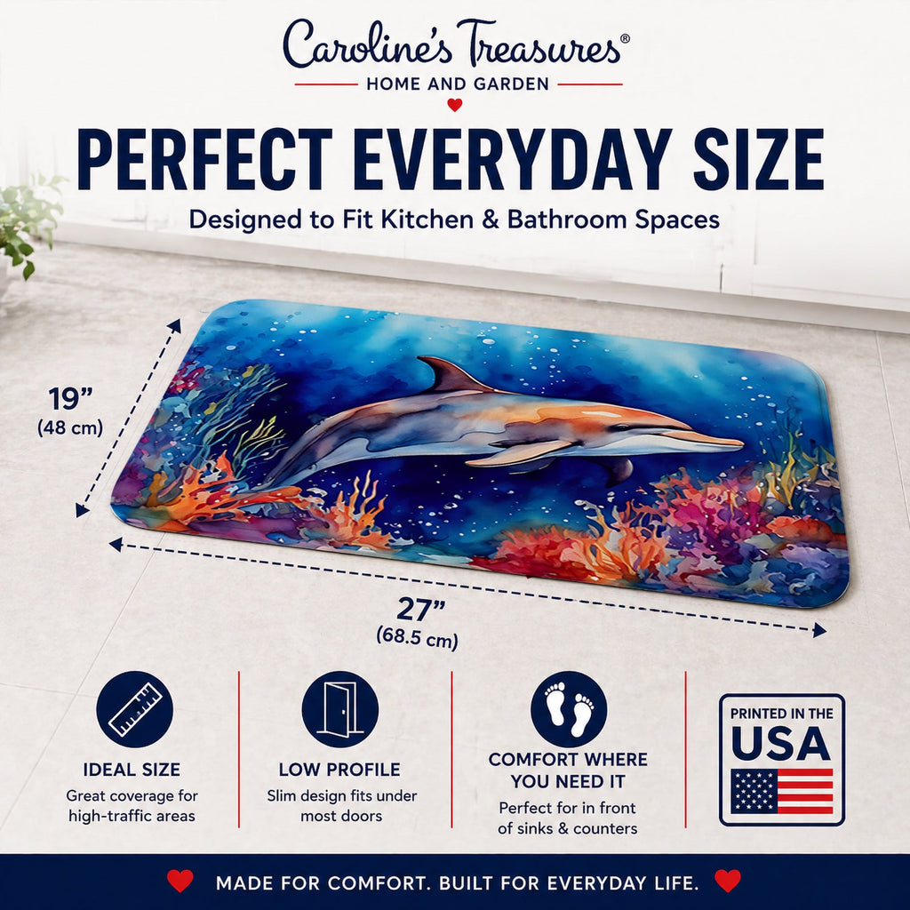 Dolphin Memory Foam Kitchen Mat Machine Washable Anti-Fatigue Cushion Comfort Bath or Kitchen Rug