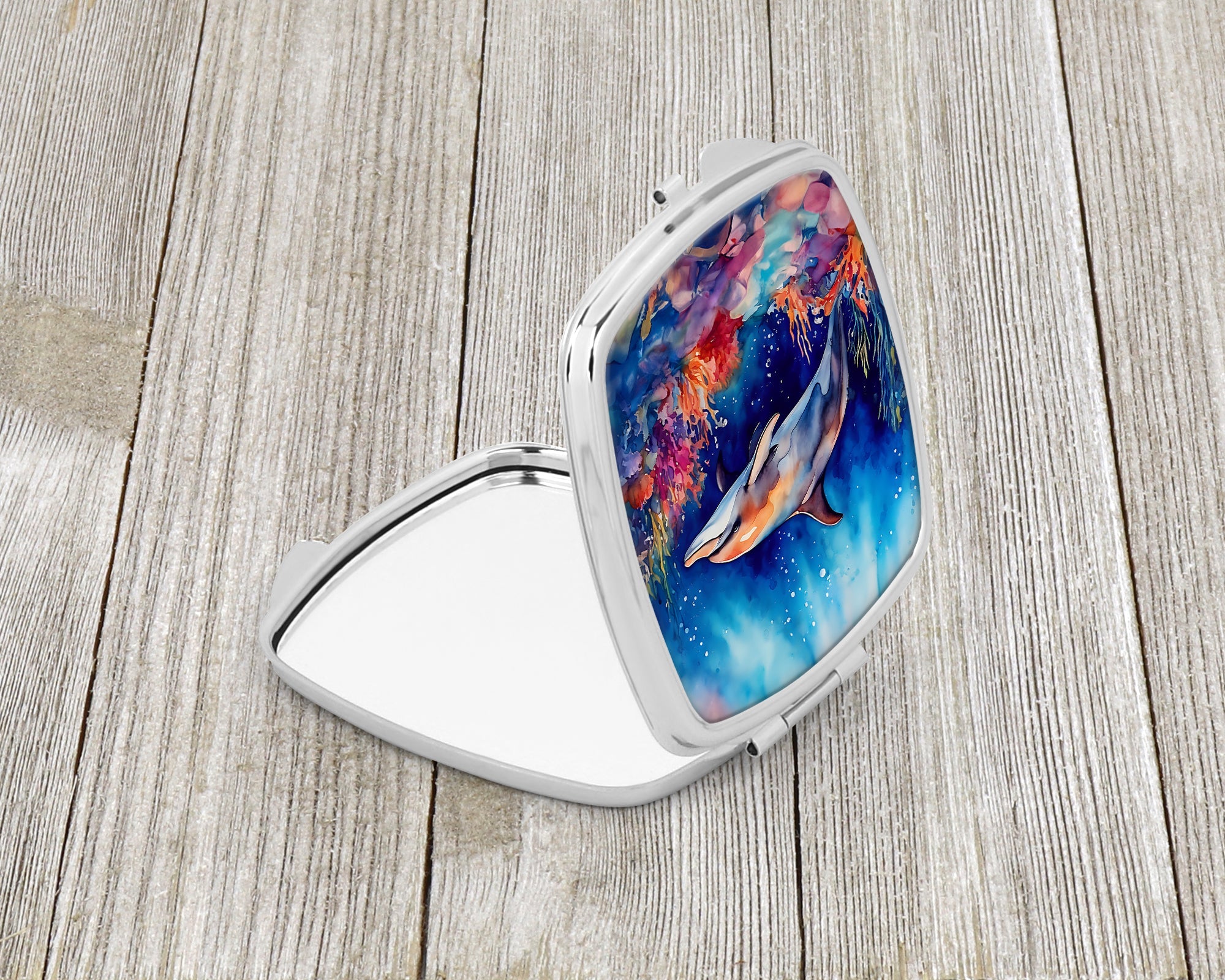 Dolphin Compact Mirror Decorative Travel Makeup Mirror for Women Girls Gifts Pocket Makeup Mirror Folding Handheld