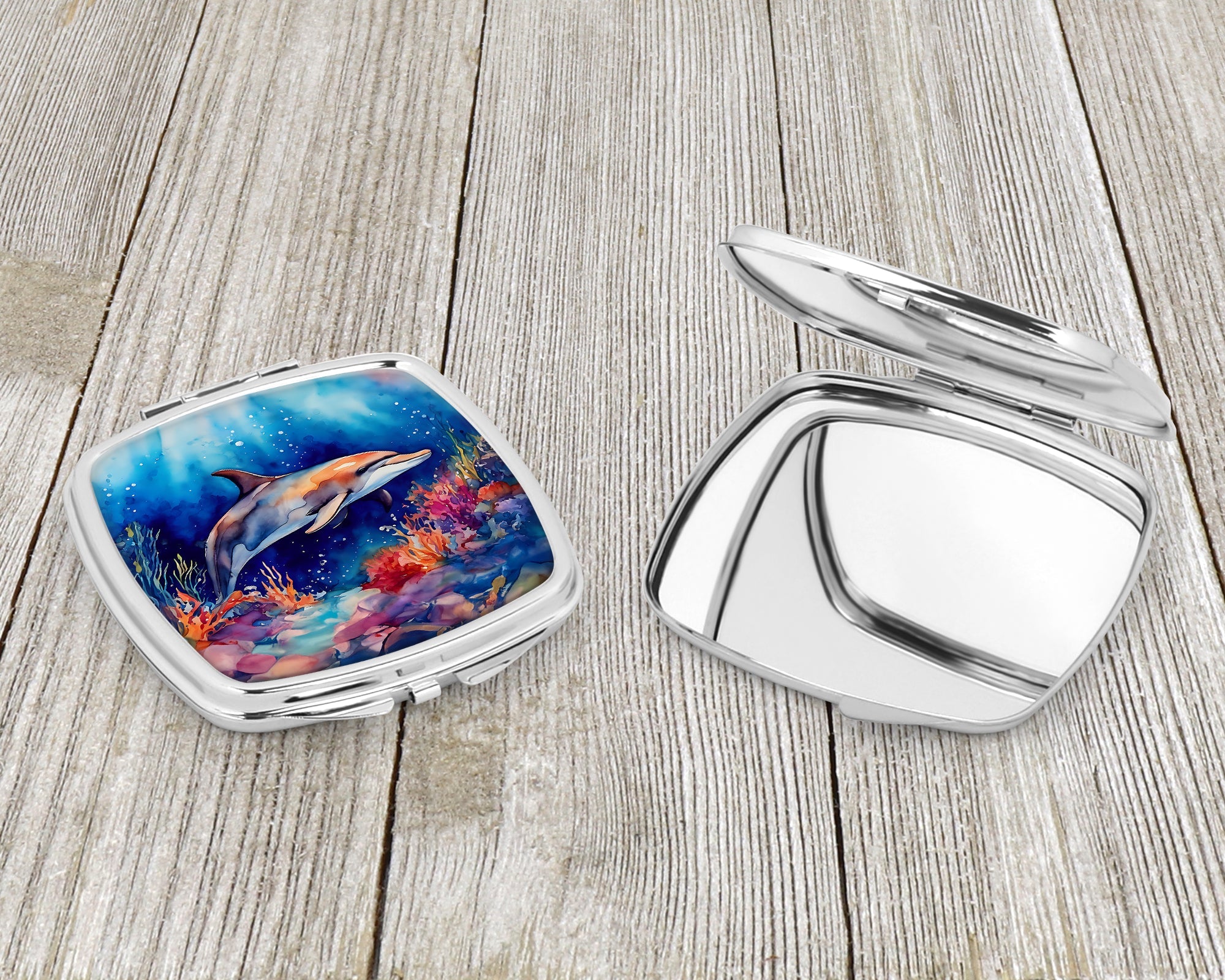 Dolphin Compact Mirror Decorative Travel Makeup Mirror for Women Girls Gifts Pocket Makeup Mirror Folding Handheld