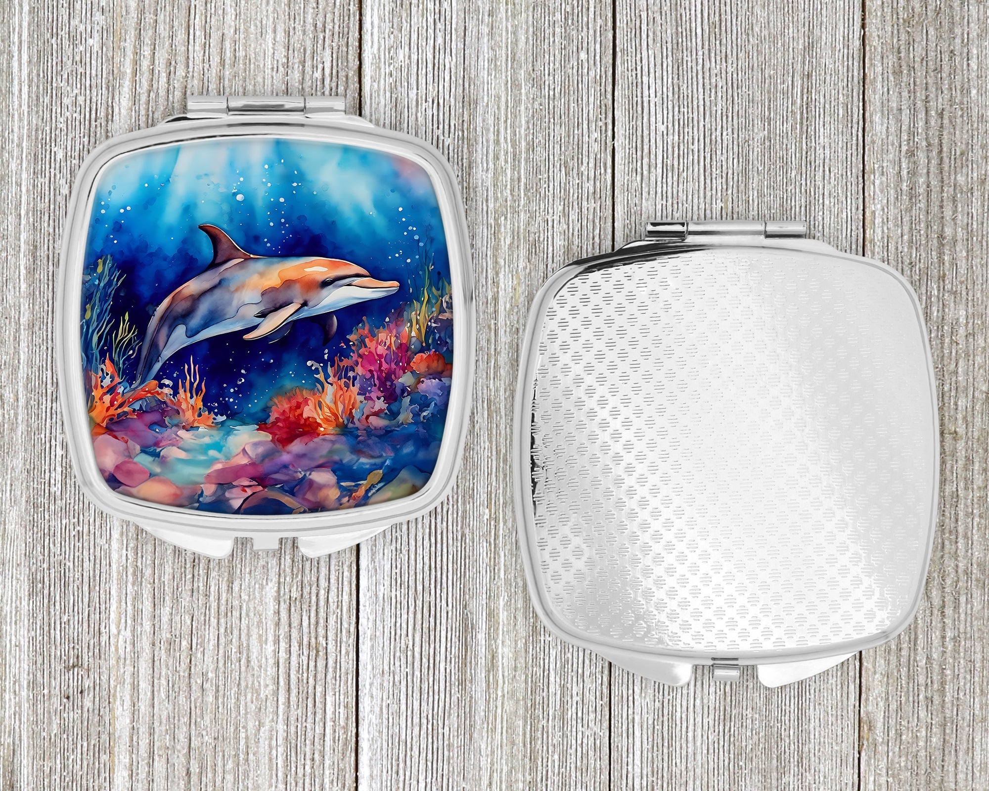 Dolphin Compact Mirror Decorative Travel Makeup Mirror for Women Girls Gifts Pocket Makeup Mirror Folding Handheld