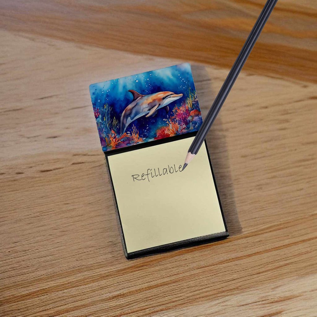 Dolphin Watercolor Sticky Note Holder Refillable Dispenser Desk Accessory 3x3 Pad Gift