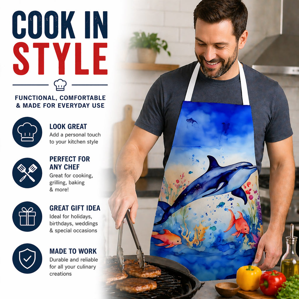 Dolphin Apron Cooking Kitchen Server Baking Crafts Gardening for Adult Women Men, Unisex, Large, Multicolor