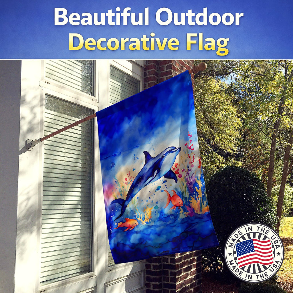 Dolphin House Flag 28x40 Porch Sleeve Pole Decorative Outside Yard Banner Artwork Wall Hanging, Polyester